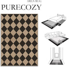 4x6 Checkered Easy Jute Area Rug for Living Room Checkerboard Washable Indoor Outdoor Carpet Farmhouse Patio Office Mat Geometric Non Slip Black Carpet for Dorm Backyard Dining Room