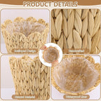 3 Pack Wicker Scalloped Plant Basket, Plant Baskets with Plastic Liner for Indoor, Hand Woven Water Hyacinth Flower Pots Cover Rattan Planter Basket for Home Farmhouse Decor, 10.2"+8.7"+6.7"