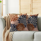 Navy Blue Burnt Orange Pink Pillow Covers 22X22 Inch Set of 2, Modern Dahlia Floral Print Decorative Throw Pillow Covers Outdoor Farmhouse Cushion Case for Home Couch Sofa Bed Decoration