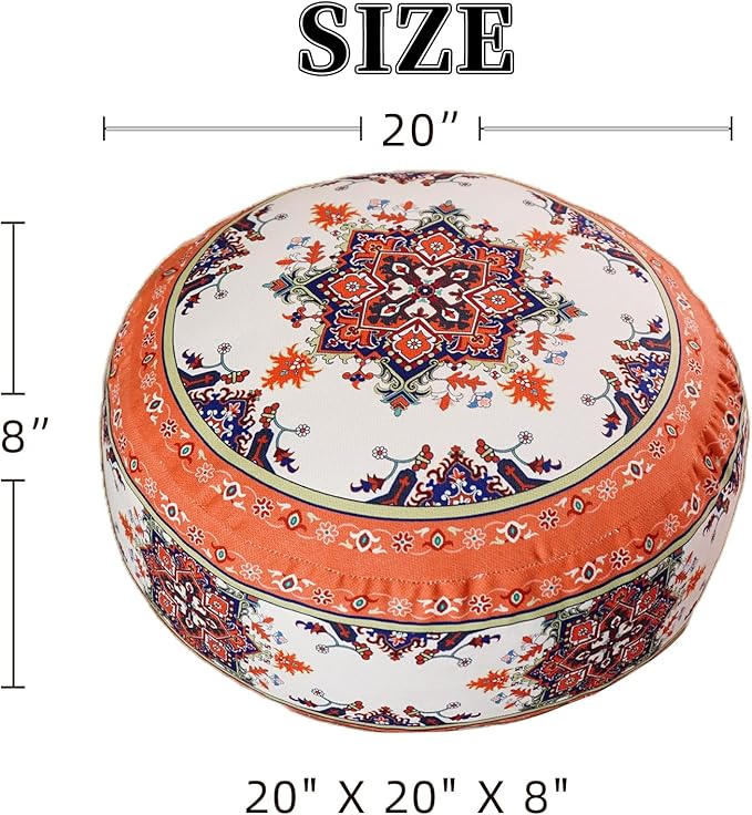 Unstuffed Pouf Cover Ottoman Footrest Bohemian Chenille Foot Stool Floor Bean Bag 20x8 Inches for Living Room Bedroom Home Decor (Orange, Round)