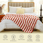 Amélie Home Chunky Knit Throw Blanket for Couch, Soft Chenille Crochet Blanket for Sofa, 50"x60", Burnt Orange & White Striped
