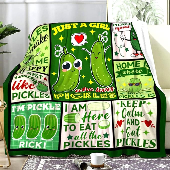 Pickle Blanket Funny Gift for Girl Women,Soft Flannel Pickles Merch Throw Blankets Best Pickle Lovers Present Birthday Gifts Pickles Stuff Blanket for Boys Kids Adults 80"x60"