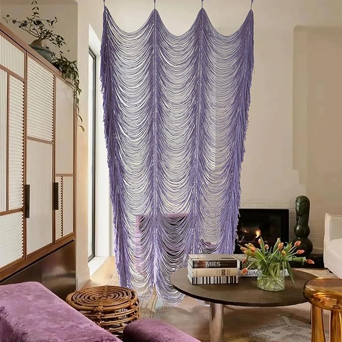 Flber Macrame Curtain Boho Doorway Curtain Handwoven Room Divider for Bedroom Window Closet Wedding Backdrop Arch 59" W x 75" H(1Panel)