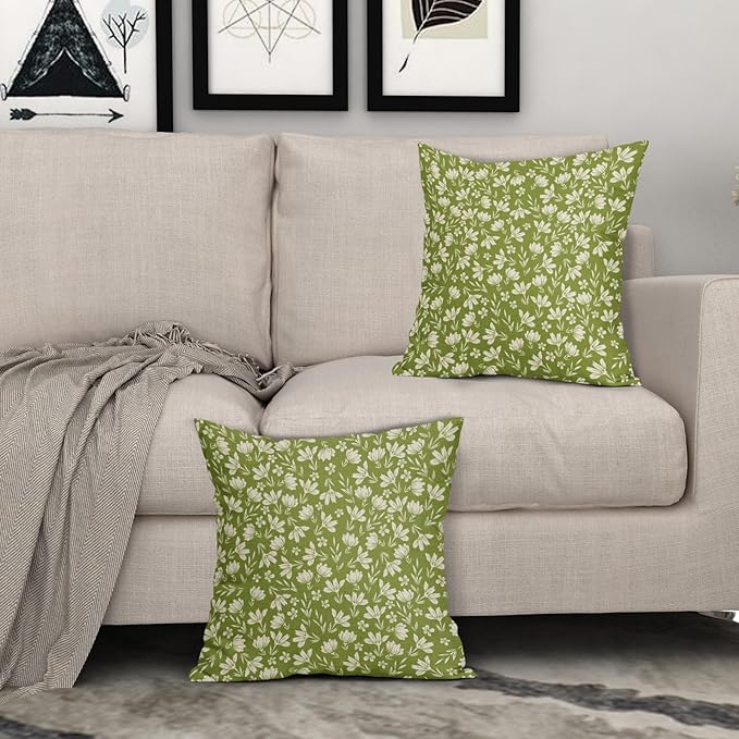 Lime Green Pillow Covers 16x16 Set of 2 Vintage Floral Rustic Old Style Cute Flower Print Decorative Outdoor Pillowcases Seasonal Farmhouse Throw Cushion Case Decor for Couch Sofa Bed