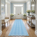 GarveeHome 2.6x10 Scalloped Washable Runner Rug for Kitchen, Soft Blue Long Hallway Runner Non Slip Entryway Rug Farmhouse Thin Laundry Mat Stain Resistant Carpet for Bathroom Beside Rug