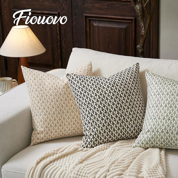 Floral Pillow Covers 20x20 Pillow Cover Block Print Couch Pillows for Living Room Decorative Neutral Accent Throw Pillow Covers, 1PC, Cognac Brown