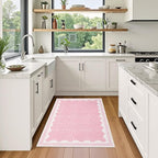 GarveeHome Door Mat Indoor Rugs for Entryway Small Rug 2x3 Washable Non-Slip Solid Pink Modern Minimalism Low-Pile Scalloped Throw Carpet for Girls Bedroom Kitchen Bathroom Entrance