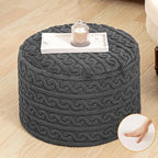 Round Plush Ottoman Pouf Stuffed– Fluffy Ottoman Foot Rest with Modern Foam Filler 20" x 14" Cozy Floor Pouf for Living Room & Bedroom (Gray)