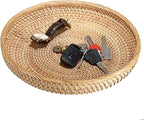 Hipiwe Round Key Basket Bowl for Entryway Table, 11.8" Large Rattan Tray Decorative Ottoman Trays Centerpiece for Coffee Table, Hand-Woven Fruit Basket Wicker Serving Trays