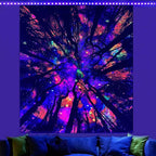 Blacklight Galaxy Forest Silhouette Tapestry for Bedroom Night Sky Ceiling Tapestry for Bedroom Decor Dark Forest Stars Tapestries Glow in the Dark Starry Night Tapestries UV Reactive Dorm Decor 51x59