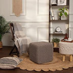 REDEARTH · Cube Pouf Foot Stool Ottoman - Hand Knitted Poof - Cord Boho Pouffe - Home Décor - Stuffed Footrest for Living Room - Bedroom - Nursery (16" x 16" x 16") - Taupe, Set of 2