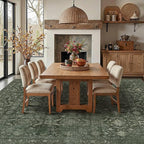 8x10 Area Rugs for Living Room Bedroom, Large Washable Rug, Green Vintage Floral Boho Rug, Non Slip & Low Pile Faux Wool Thin Carpet for Indoor Dining Room and Kids Room(Green 8x10ft)