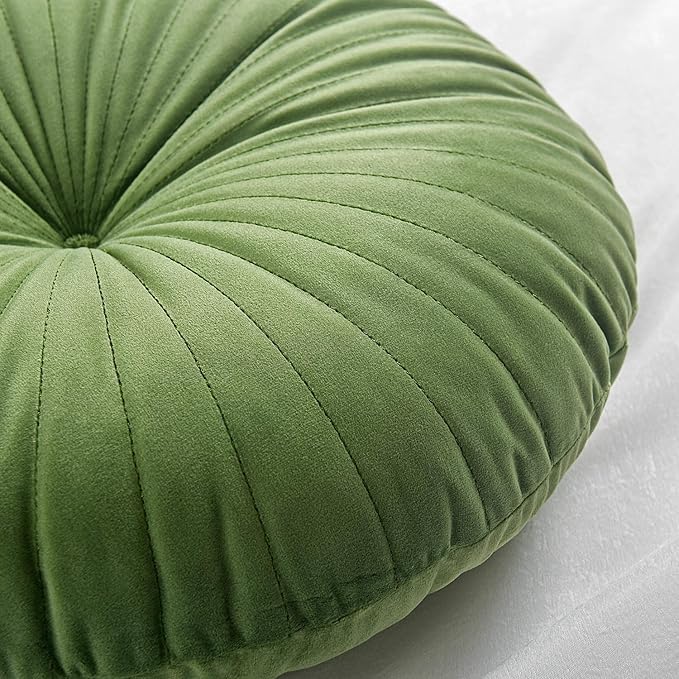 Roslynwood Shelly Round Solid Cactus Velvet Chair Cushion Couch Pumpkin Throw Pillow Home Decorative Seashell Floor Pillow, 16x16 inch