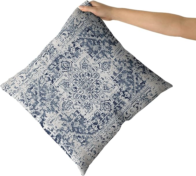 Navy Blue Grey Ethnic Boho Throw Pillow Covers 18x18 Inch Decorative Bohemian Carpet Pattern Vintage Gray Pillow Cases Rustic Cushion Covers Farmhouse Home Decor For Sofa Couch Outdoor Set of 2