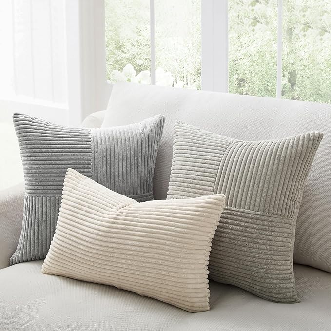 Topfinel Decorative Neutral Throw Pillow Covers 16×16,Farmhouse Cozy Cushion Cover Set of 4 with Corduroy,Soft Accent Pillowcases for Couch,Bed,Living Room Home Decor (Cream,White)