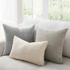 Topfinel Decorative Neutral Throw Pillow Covers 16×16,Farmhouse Cozy Cushion Cover Set of 4 with Corduroy,Soft Accent Pillowcases for Couch,Bed,Living Room Home Decor (Cream,White)