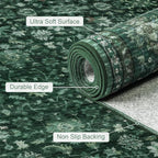 6x9 Area Rugs Living Room Rug: Washable Vintage Distressed Floral Rug No Slip Stain Resistant Soft Carpet Indoor Large Carpets for Bedroom Dining Room Farmhouse Nursery Home Office Deep Green