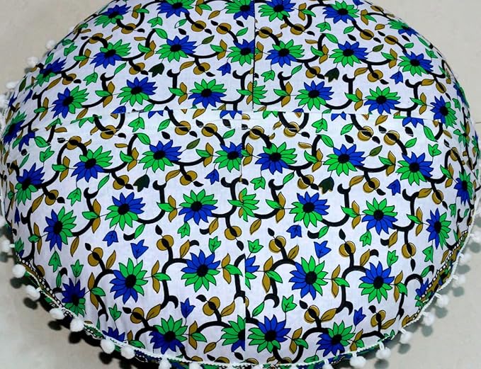 CRAFT KALA 22" Round Mandala Boho Pillow Cover Meditation Room Seating Poufs Cover for Living Room Yoga Room Home Bedroom Balcony Garden Party Decoration Cotton Floor Cushion Cover 22", Blue Elephant