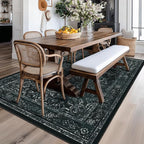 Vintage Dark Area Rugs 5x8, Non Slip Washable Rug for Living Room Bedroom, Medallion Distressed Printed Low Pile Thin Carpet Rugs for Dining Room/Kitchen/Home Office, Black and White