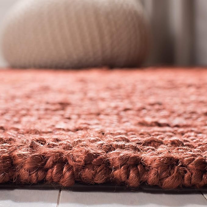 SAFAVIEH Area Rug 10' Square - Natural Fiber Collection - Large - Rust, Handmade Jute, Farmhouse Style, Chunky Textured Thick Pile (NF447C)