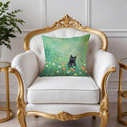 Floral Black Cat Pillow Covers 18x18, Cats Lovers Lady Gifts, Cat Gifts for Mom Mother's Day, Cats in Green Field Meadow Decorative Pillow Covers for Home Bedroom Living Room Office Decor