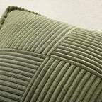 MIULEE Olive Green Corduroy Pillow Covers 16x16 Inch with Splicing Set of 2 Soft Boho Striped Pillow Covers Broadside Decorative Textured Summer Pillowcases for Couch Cushion Bed Livingroom