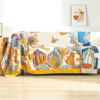 Boho Large Throw Blanket for Bed Couch 60" x 80 "100% Cotton Gauze Fall Blankets Home Decor Soft Lightweight for Sofa Quilt with Floral Butterfly