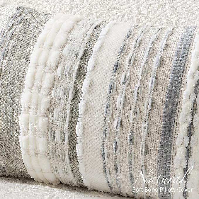 Kevin Textile 12x20 Inch Lumbar Throw Pillow Cover 1 Pack Boho Decorative Soft Chenille Thread Woven Tufted Textured Rectangle Cushion Case Farmhouse Accent for Living Room Couch Sofa Bed, Grey