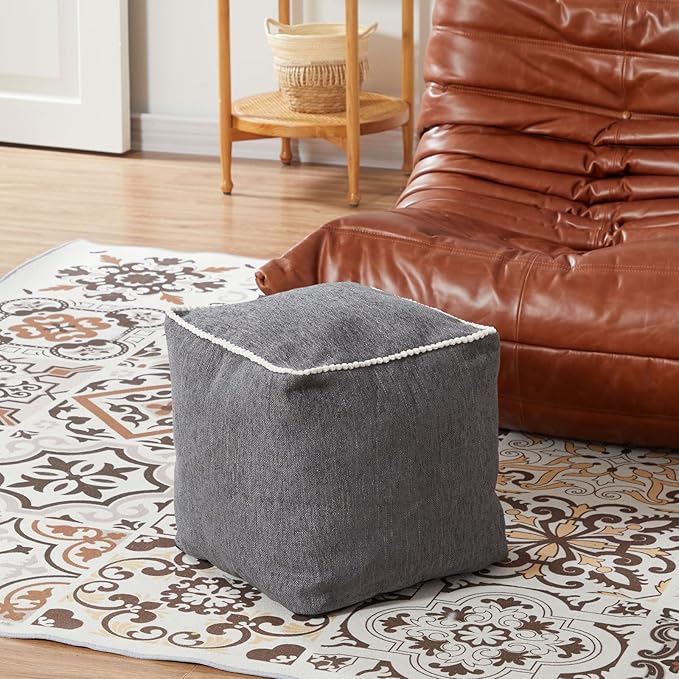 Louis Donné 45x45 Unstuffed Square Pouf Ottoman Cover Footstool for Storage Washable Small Bean Bag Cotton and Linen Fabric DIY Home Decorative Pets Friendly (Cover only)