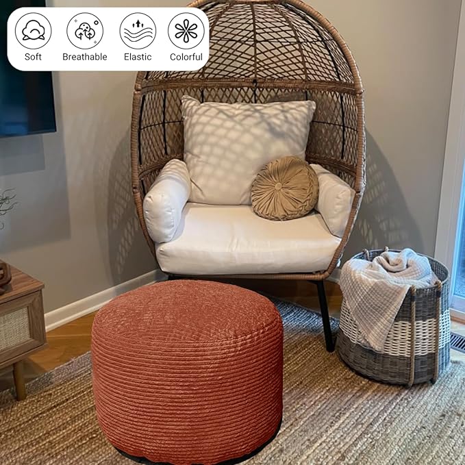 Oslimea Round Ottoman Foot Rest 20 x 15 Foot Stool Ottoman Pouf with Foam Chunk Filling for Living Room, Floor Poufs Foot Rest for Bedroom, Spice Corduroy