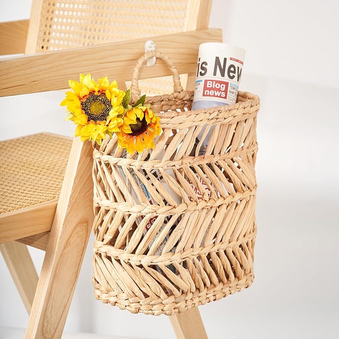 Hanging Basket for Front Door & Wall - Large Farmhouse Outdoor Planter, Holds Plants Mail Flowers, Woven Water Hyacinth Organizer, 12x10.5x5.3in