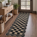 Checkered Easy Jute Runner, 2x6 Kitchen Runner Rug Non Slip Washable Rug for Entryway Indoor, Checkerboard Indoor Outdoor Scalloped Carpet for Hallway Laundry Balcony
