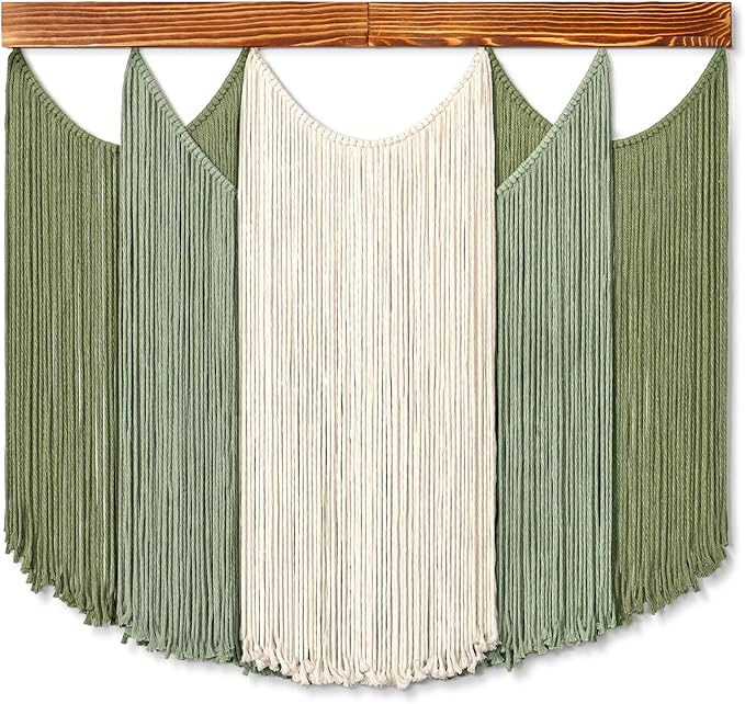 Dremisland Macrame Wall Hanging Dip-Dyed Large Boho Wall Decor Yarn Tapestry Handmade Sage Green Woven Tapestry Wall Art Decorations for Bedroom Living Room Nursery Apartment 31.5"x29.5"