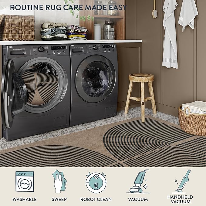 Lahome Enfys Modern Rainbow Easy Jute 9x12 Rug, Large Outdoor Patio Rug Farmhouse Indoor Outdoor Living Room Carpet, Contemporary Non Slip Non Shedding Nature Carpet for Dining Room Basement Backyard