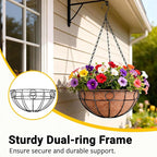 ZeeDix 2 Pack Round Hanging Baskets for Plants Outdoor, 12 Inch Metal Wire Planter Basket with Coco Liner, Hanging Flower Pots for Garden Yard Patio Porch Balcony Decor