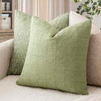 Foindtower Set of 2 Decorative Linen Check Throw Pillow Covers Neutral Farmhouse Vintage Cushion Covers Modern Boho Accent Home Decor for Sofa Chair Couch Bedroom Living Room,18×18 Inch,Light Green