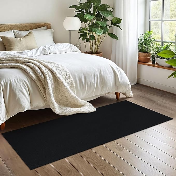 EARTHALL Washable Runner Rug 2x6 Ft Non Slip Runners for Hallways Cotton Rubber Backed Kitchen Runner Braided Indoor Floor Carpet Runners for Entryway, Hallway, Kitchen, Bedroom, Black