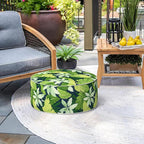 Indoor/Outdoor Inflatable Ottoman with Handle, Decorative Fade-Resistant Round Footstool D21 x H9 inch, Portable Ottoman Pouf for Patio Garden Camping, Jungle Leaves