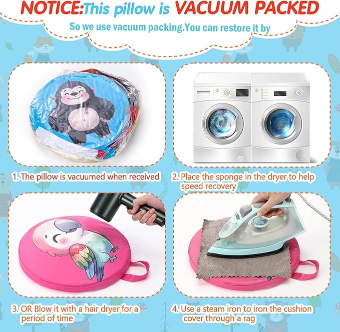 8 Pcs Kids Floor Cushions for Classroom Flexible Round Seating with Handle Soft Waterproof Floor Pillows with Cute Cartoon Animal Pattern for Elementary Daycare Preschool(Woodland Animals)