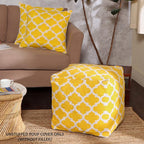 REDEARTH · UNSTUFFED Pouf Ottoman Cover Textured Storage Cube Boho Bean Bag Footrest Stool for Living Room, Bedroom,Nursery, Farmhouse, Kidsroom, Patio, Gym; 100% Cotton (18X18X18; Mustard)