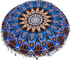 CRAFT KALA 22" Mandala Meditation Floor Pillows Cover Pouf Cover Round Seating Bohemian Mandala Cotton Floor Cushion Cover Outdoor Fireplace Seating Living Room Yoga Room Home Décor Blue Yellow Flower