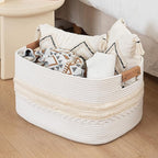 danpinera 108L Large Basket for Living Room, Boho Decorative Basket Organizing with Handles, Cotton Rope Storage for Toys, Pillows, Clothes, 25’’*16’’*16’’ White