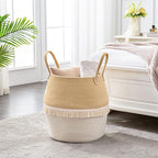 KAKAMAY Woven Baskets for Storage(17"x17"),Large Cotton Rope Woven Baby Laundry Hamper,Collapsible Laundry Basket, Blanket Basket for Organizing Living Room,Nursery,Pillows,Toy Chest(Beige)
