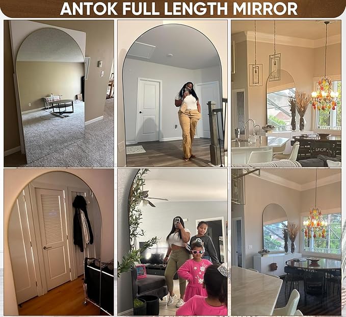 Antok 76" x44” Arched Full Length Floor Mirror, Gold Aluminum Frame, Free Standing/Wall Mount/Leaning for Bedroom, Living Room, Dressing Room