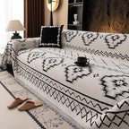 VClife Boho Aztec Couch Cover Retro Couch Cover for 2 Cushion Couch Sofa, Western White Loveseat Cover with Black Tribal Pattern, Soft Thick Chenille Furniture Sofa Covers wit Tassel, White, 71"X118"