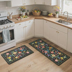 GENIMO Kitchen Mats for Floor 2PCS, Cushioned Kitchen Rugs Non Slip Washable, Farmhouse Anti Fatigue Mat Waterproof, Comfort Standing Mat Rug for Office, Home, Laundry, 17.3"x47"+17.3"x30", Black
