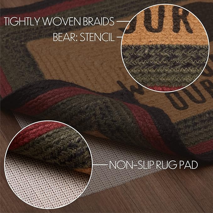 VHC Brands Wyatt Stenciled Bear Jute Rug Rect Welcome to Our Den w/Pad 20x30