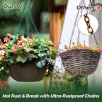 T4U Hanging Planters for Outdoor Plants, 3 Pack 12 Inch Hanging Baskets for Plants Outdoor with Rustproof Chain, Fabric Hanging Pots for Plants, Hanging Planter for Balcony Porch Deco