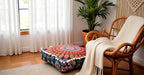 CRAFT KALA Large Hippie Mandala Meditation Floor Ottoman Pillow Cushion Pouf Cover Square Poufs Bohemian Circle Floor Cushion Case Outdoor Fireplace Yoga Living Room Decor Cover Orange, 24" Square