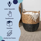 happimess BSK1003D Laurel 19.49" Bohemian Handwoven Abaca Hamper Basket with Handles, Seagrass Container for Decoration in Bedroom, Living Room, Laundry Room, Entryway, Natural, Natural/Black